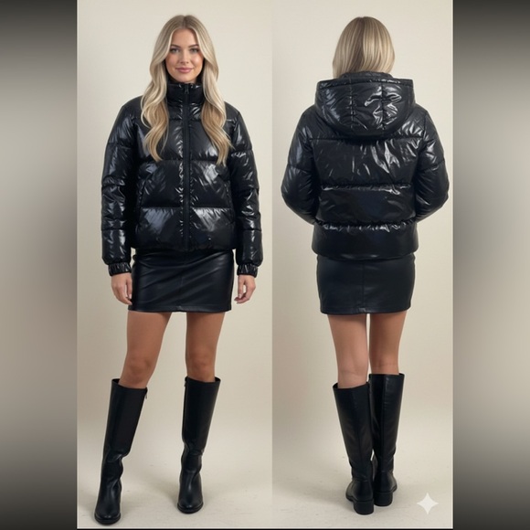 Alice and Olivia Durham Reversible Puffer Black Hoodie Jacket - Picture 2 of 16